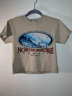 North Shore Hawaii Kids Graphic Tee - Tan with Blue Print Size XS
